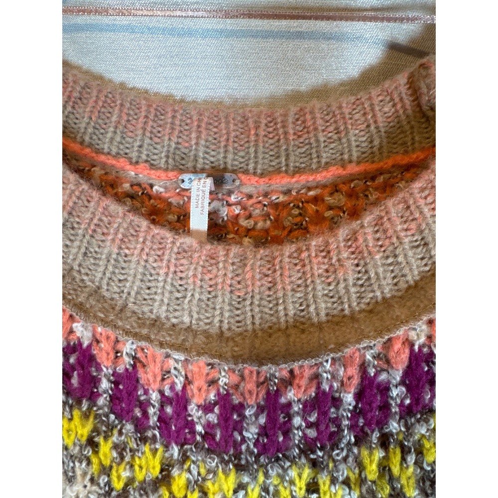 NWT S Free People Home For The Raspberry Combo Fair Isle Knit Cropped Sweater - Picture 6 of 8